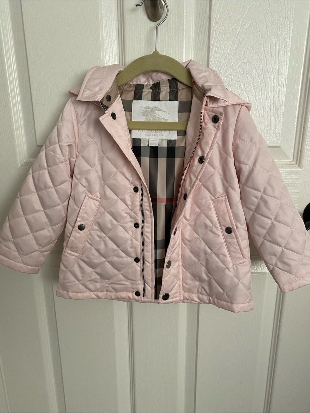 Burberry Quilted Light Pink Hooded Puffer Jacket